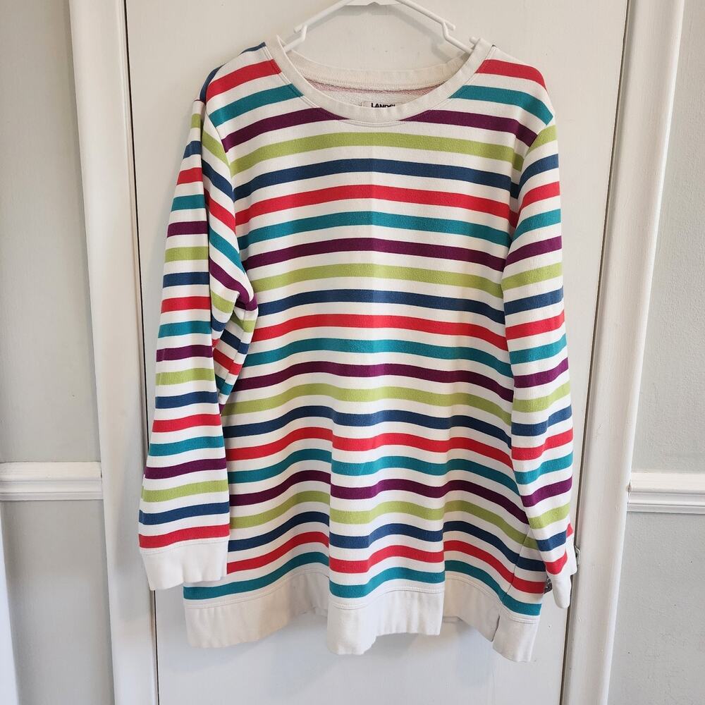 Lands' End Women's Plus 1X 16W 18W Multicolor Stripe Serious Sweats Sweatshirt